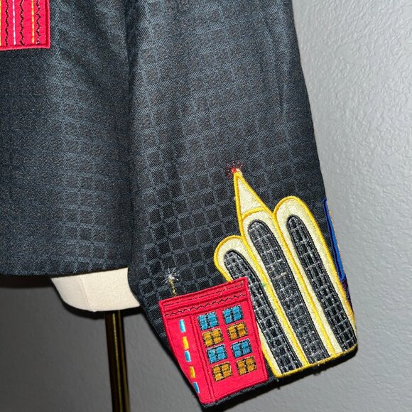 80's PUSHPA ART TO WEAR NEW YORK CITY SCENE APPLIQUED EMBROIDERED JACKET -M - Picture 7 of 9